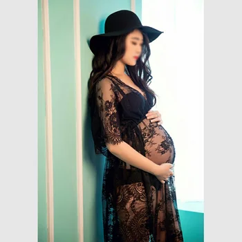 

2016 Women Black Whiite Maternity Photography Props Lace Dress Elegant Fancy Pregnancy Photo Shoot Studio Clothing Free Shipping
