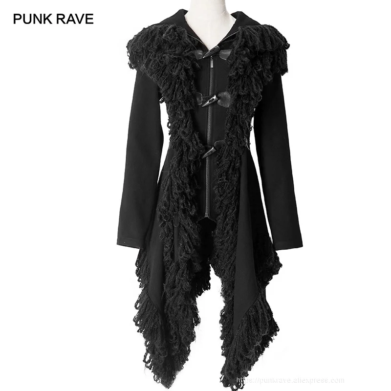 PUNK RAVE Pastel Goth Visual Kei Knitted Worsted Long Black Jacket with