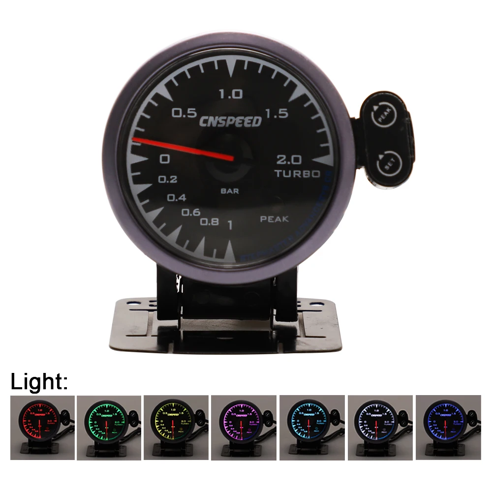 

CNSPEED 60mm 7 Colors LED 12V 0-2 BAR Turbo Boost Gauge Meter Sensor POD Car Boost Turbo Meter For Honda Auto Gauge Universal