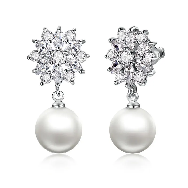 

Silver Color clear Crystals women Dangle Earrings Drop Earrings for Women Engagement Jewelry,fashion flower pearl drop earring