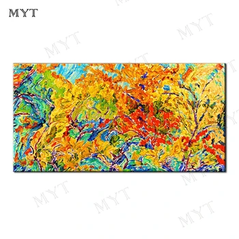 

MYT 100% Handmade Landscape Paintings Yellow Tree High Quality Wall Art Home Decor Canvas Oil Painting On Canvas Living Room
