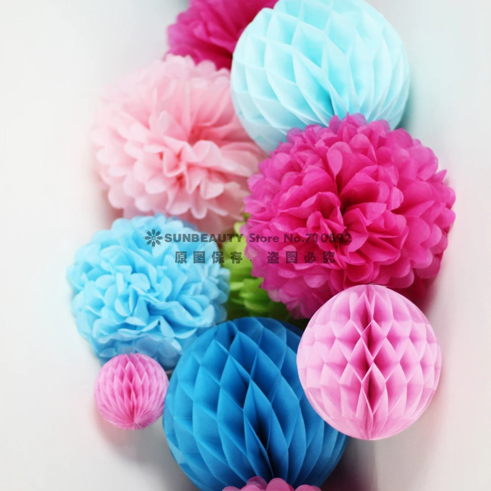 

11pcs Pink Blue Green Paper Decor Set Paper Crafts Pleated Lantern Honeycombs Pom Poms Wedding Birthday Party Nursery Supplies