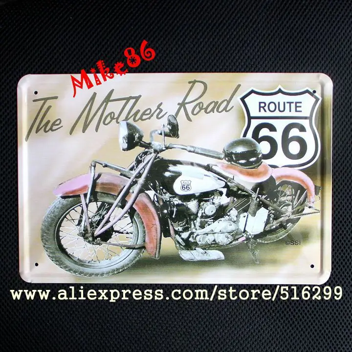 [ Mike86 ] The mother Road Route 66 Motorcycle Metal Painting Wall Decor Retro Bar Tin Sign 20*30 CM Mix Items A-1048