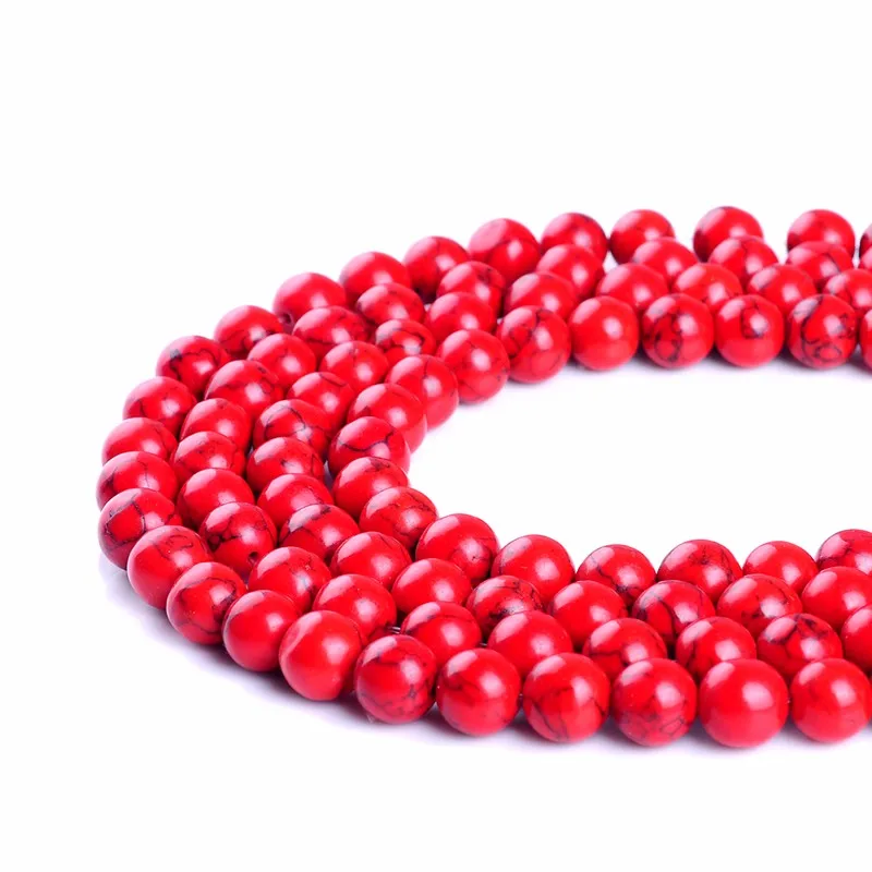 

Natural Red Turquoises Howlite Stone Beads Round Loose 15" Strand Size 4 6 8 10 12 14MM Beads for Jewelry Making DIY Bracelets