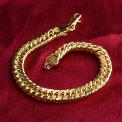Браслет-цепочка Для мужчин золото Цвет ювелирные изделия оптом Мода 6 мм 21 см Кубинский ссылка браслет-цепочка Для мужчин Jewelry H618