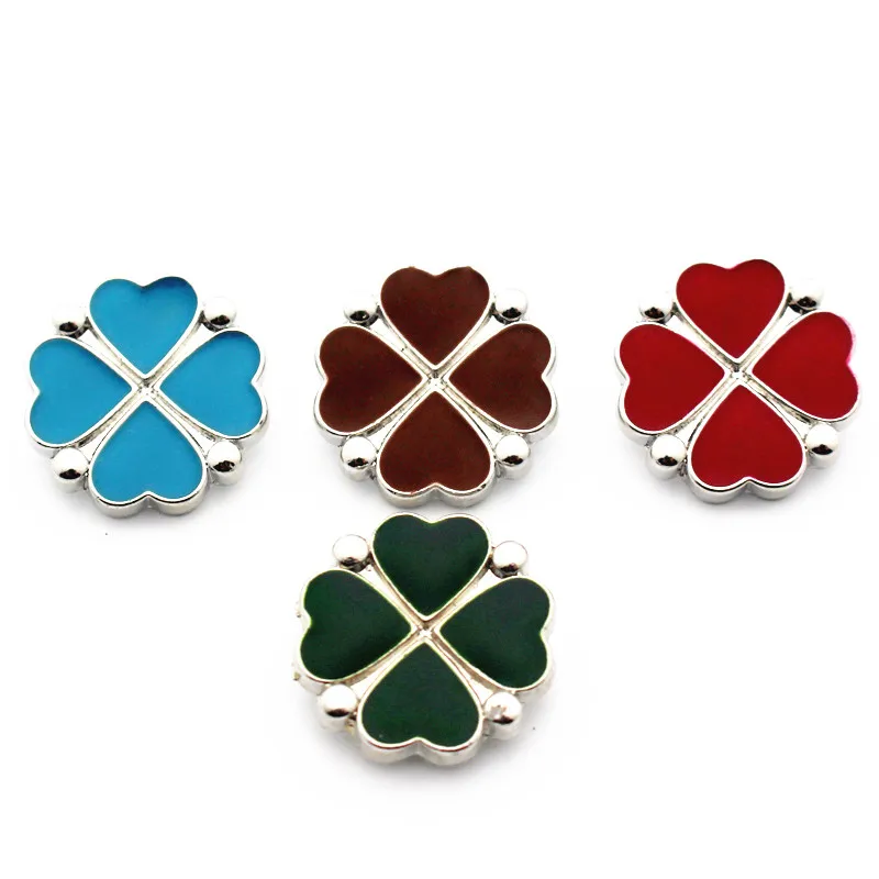 

Hot selling Mix 20Pcs/lot clover 18mm Alloy Snap Buttons For DIY Snap Bracelet Necklace Women Fashion Jewelry