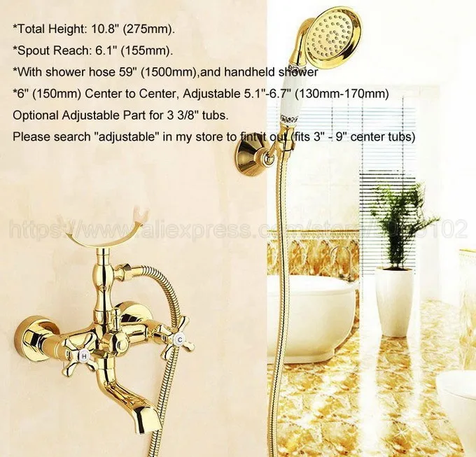 Bathtub Faucet Luxury Gold Color Brass Wall Mount Handheld Bath Tub Mixer System with Handshower Telephone Style ztf124