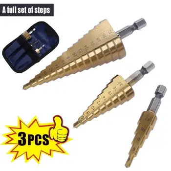 

3pcs/set 4241 HSS Metric Woodworking Twist Drill Bit Step Drills for Drilling Holes Smoother Drill Bit Set Bulk Packaging