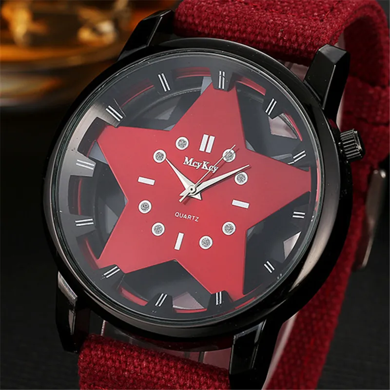 

Pentagram Skeleton Watch Women's Wristwatches Hollow Transparent Design Delicate Watch Girls' Stylish Canvas Sports Watch