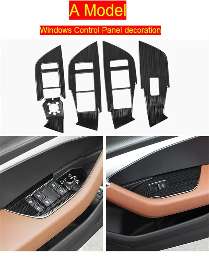 Стайлинг автомобиля дверь панель подлокотника украшения Чехлы наклейки отделка для Audi A6 C8 окна стекло подъема пуговицы авто аксессуары - Название цвета: A Model Black