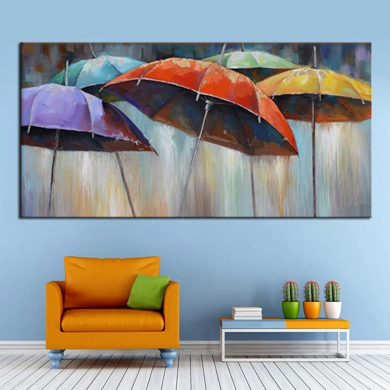 Cuadros decoración para el hogar, pintura pintada a mano, caligrafía, arte de pared, paraguas Color, paisaje abstracto moderno, pintura al óleo habitación|art glass painting modernart nude painting -