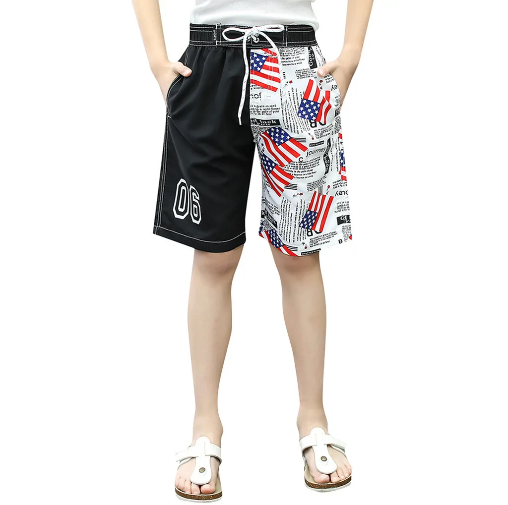 

American Flag Swimwear Shorts USA Swim trunk Boy Kid Children Swim July 4th Trunk Loose Shorts HOOLER