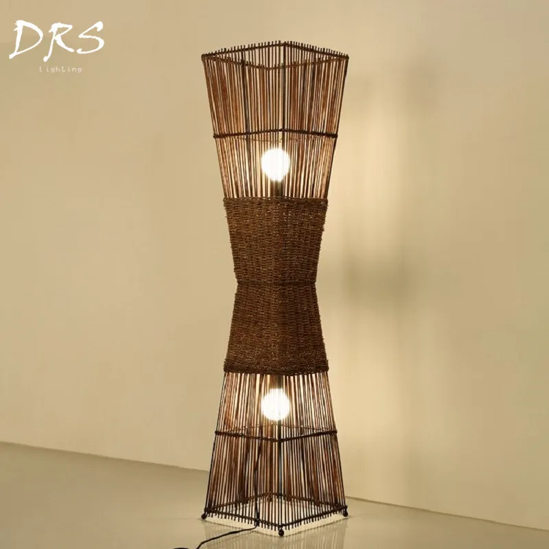 Japanese Floor Lamp Zen Southeast Asian Standing Lamps for Living Room Solid Wood Hotel Inn Bamboo Luminaire Led Floor Lamp