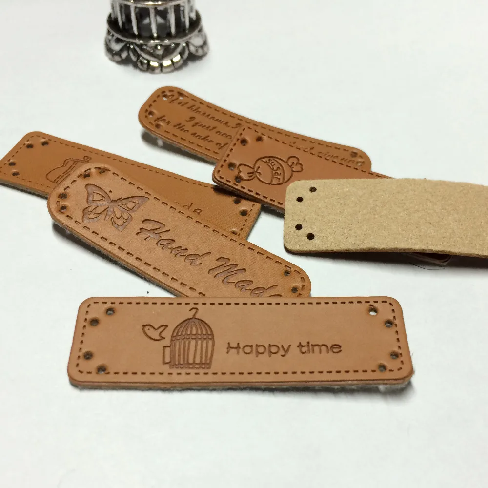 

15 styles leather label 100pcs/set handmade Patchwork DIY Sewing label cloth Garment Customized mixed