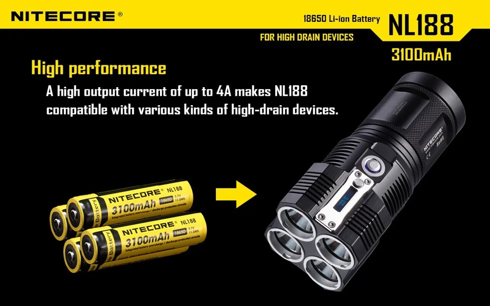 NITECORE NL188 18650 3100mAh 3,7 V 11.5Wh литий-ионная аккумуляторная батарея с защитой PCB