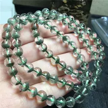 Натуральный кристалл браслет зеленый PHANTOM GHOST кварц 6.6 мм AAAA 3 ряда
