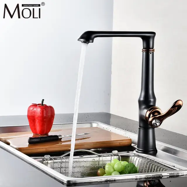 Best Offers Luxury Black Kitchen Faucet  360 Degree Rotation Oil Rubble Bronze Faucets Hot and Cold Water Solid Brass