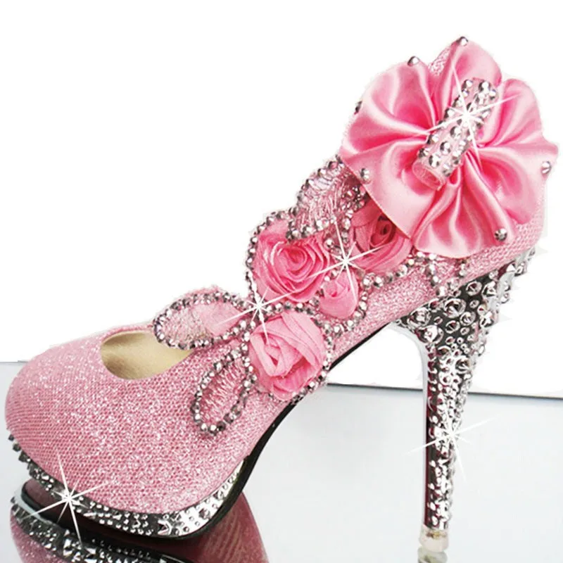 

2017 new Colors Wedding Shoes White Beautiful Vogue lace Flowers Crystal Party Shoes 8cm,10cm High Heels Shoes Women Pumps