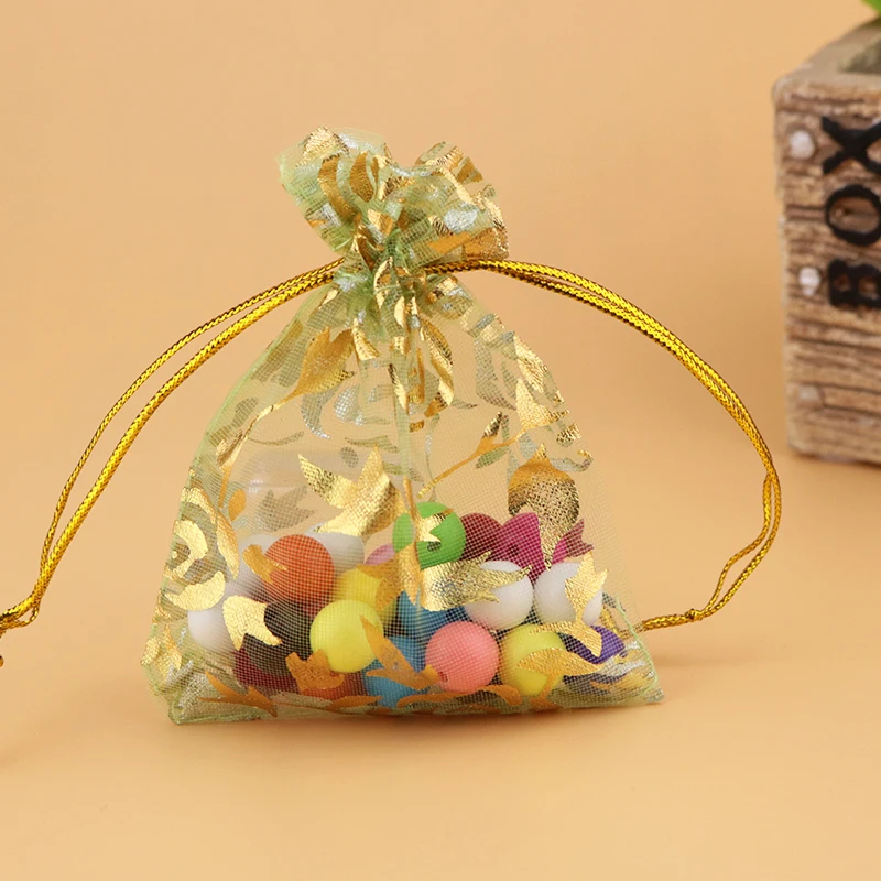 New Fashion 100pcs Gold Rose Print Organza Wedding Party Favor Gift