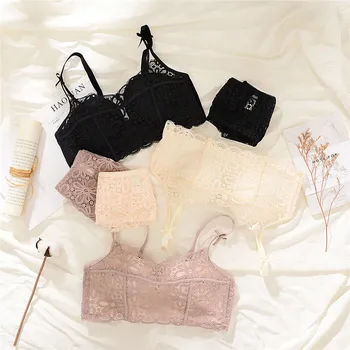 

New wire free bra set sexy lace 1/2 cup seamless underwear for women push up bra set flower embroidery comfortable lingerie sets