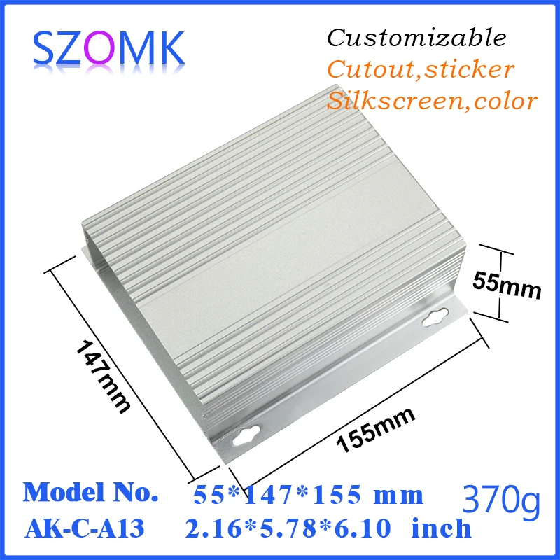 

10 pcs, wall mounting electronics aluminum equipment enclosure 55*147*155mm aluminum project case instrument enclosure for pcb