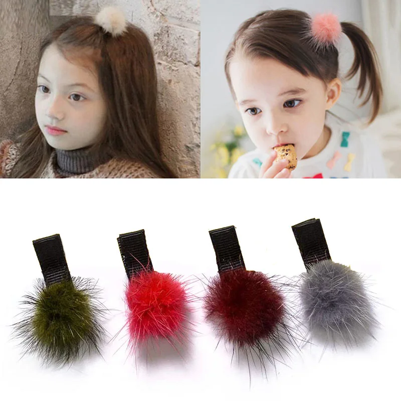

1pcs Soft Solid Color Fur Pompom Mini Ball Gripper Hairball Pom Hairclips Children Hair Clip Hair Accessories Free Shipping