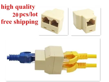 

High Quality 20 Pcs RJ45 Two Way Splitter Connector CAT5 CAT6 Lan Ethernet Adapter 8P8C Network Modular Plug For PC Laptop