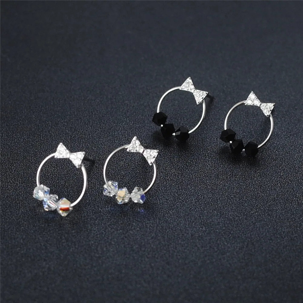 bow cz circle earrings 100% 925 Sterling silver Jewelry fashion Hypoallergenic Stud earrings for women gift