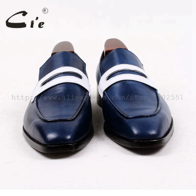 CIE квадратный носок Пенни обуви без шнуровки, цвет синий/белый натуральной телячьей кожи дышащая эксклюзивная ручной работы bespoke для мужчин кожа loafer75