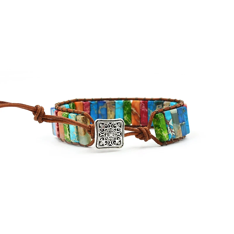 Chakra Bracelet Jewelry Handmade Multi Color Natural Stone Tube Beads Leather Wrap Bracelet Couples Bracelets Creative Gifts Chakra Bracelet Jewelry Handmade Multi Color Natural Stone Tube Beads Leather Wrap Bracelet Couples Bracelets Creative Gifts