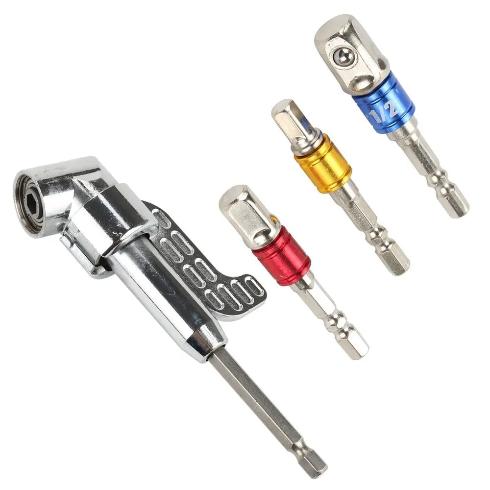 

3 Pieces 1/4" 3/8" 1/2" Hex Shank Square Nut Driver Power Drill Bit + 1pcs 105 1/4" Right Angle Drill Adapter Attachment