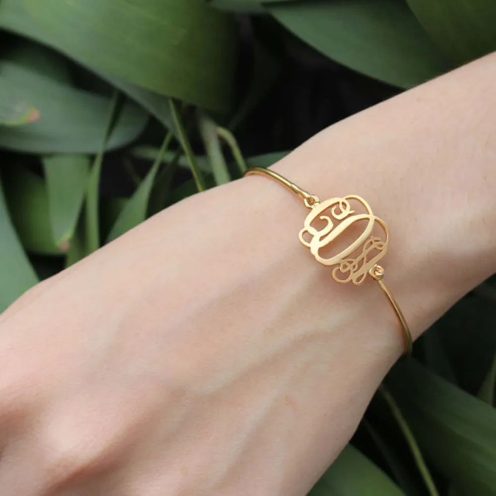 

Custom Name Charm Bracelet Bangle Monogram Initials Wire Bangles Personalized Name ,Handcrafted Delicate Bangle Jewelry