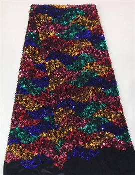 

Factory price French net lace fabric with colorful sequins party African tulle cloth for making dress PDN496(5yards/lot)
