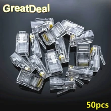 50 pces 8pin rj45 conector cat5 cat5e cat6 cabo modular plugues soquete rede ethernet rj45 cristal plug rj45 conectores hy327
