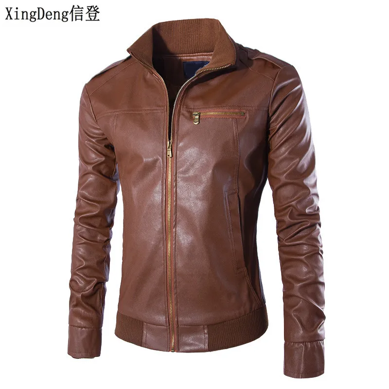 

XingDeng Motorcycle Leather fashion Jackets Men Business Casual outdoors Coats Leather top Clothing Bomber Jacket Male