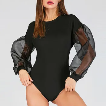 

feitong bodysuit women sexy Black Bodysuit Women Mid Waist Skinny Sexy Bodysuit Elegant Ladies Long Sleeve Bodysuits5#3.5