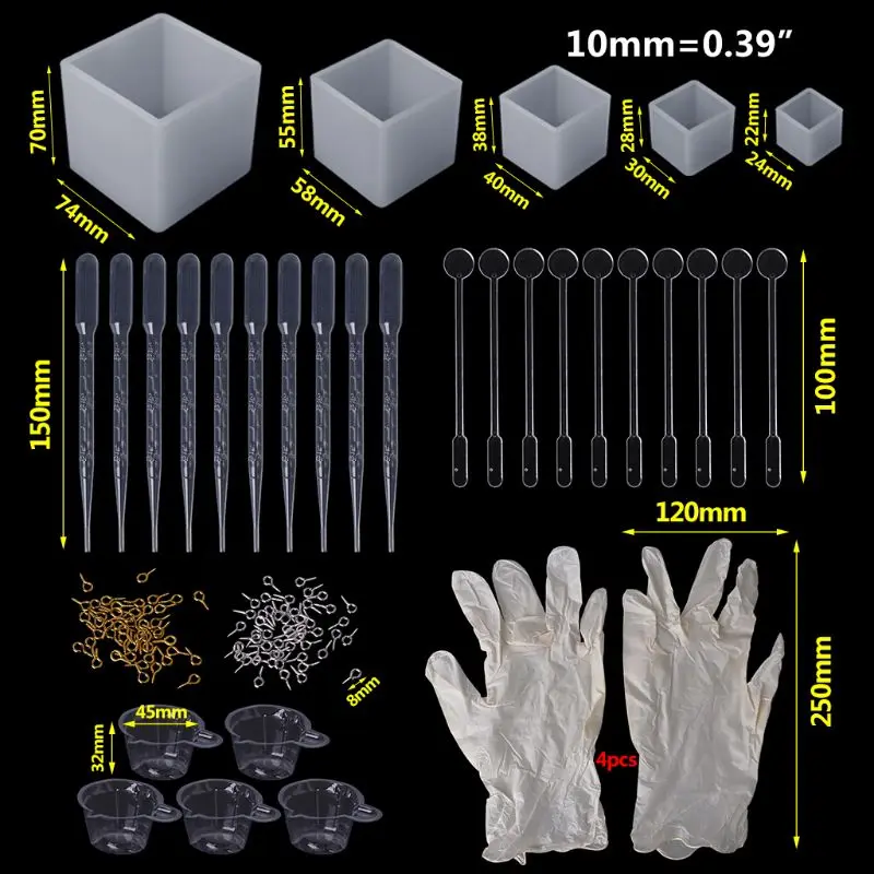 1 набор, набор из эпоксидной смолы, 3D Силиконовая форма, геометрические ювелирные изделия, ожерелье, кулон, инструменты, перчатки, капельница, мерная чашка, литье, инструмент ручной работы