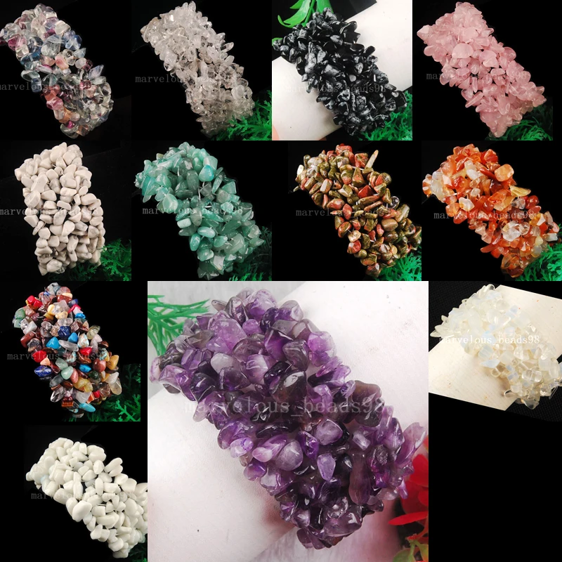 

Free shipping Opal Howlite Carnelian Flourite Aventurine Crystal Jaspe Chip beads Weave Stretch Bracelet 7" G5040