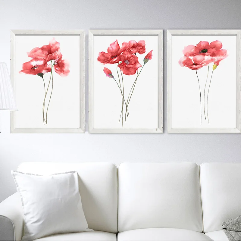 

Modern Wall Art Painting Canvas Red Poppy Art Print Watercolor Illustration Flower Abstract Minimalist Bedroom Wall Decor