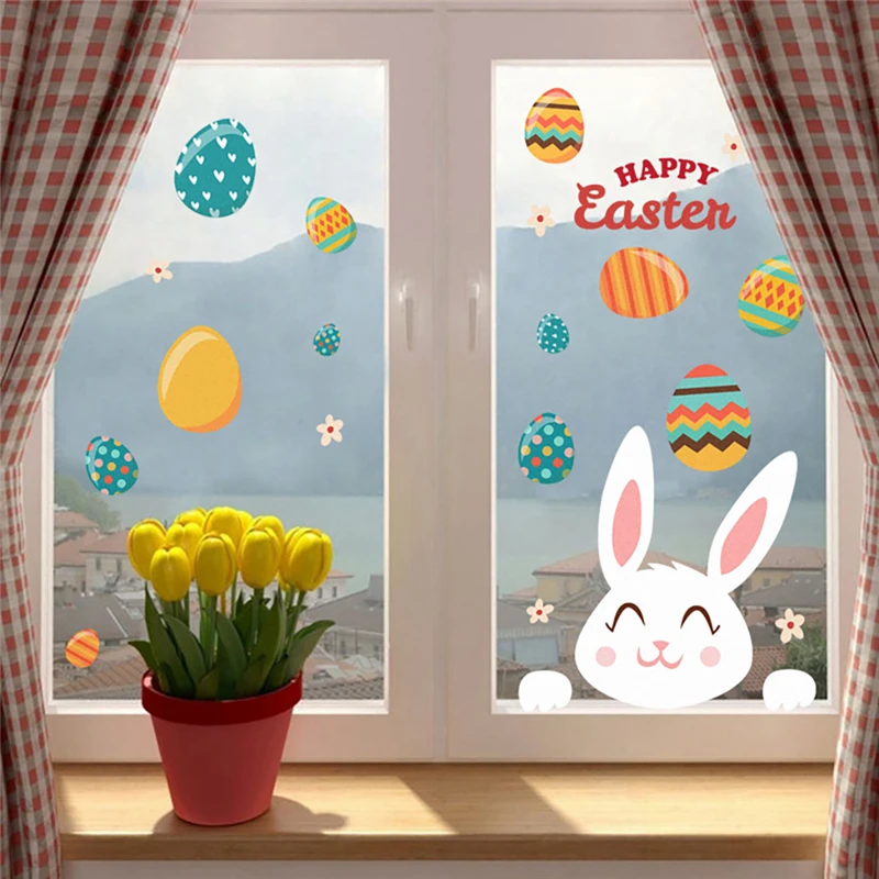 Kakuder стена Стикеры Happy Easter Bunny Яйцо Дома, украшенные забавной аппликацией съемный Стикеры для Настенный декор окна челнока March7