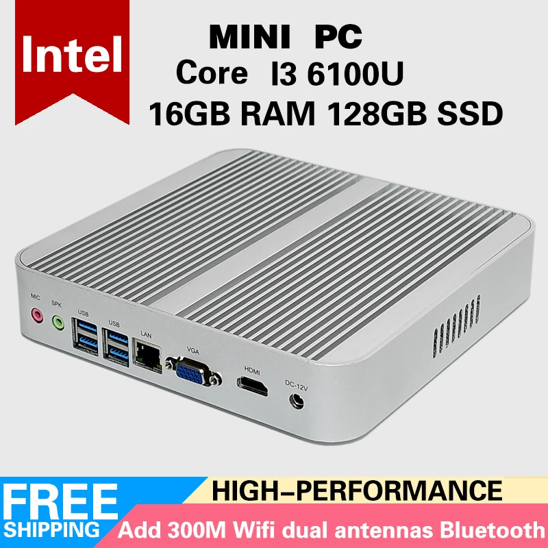 Mini PC 6Gen Intel Core i3 6100U 16GB RAM 128GB SSD Ordinateur 4 K HTPC Intel