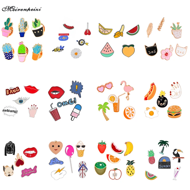 

16 Styles Brooch Pin Enamel Cute Animal Dog Cat Fruit Ice Cream Lapel Pin Collar For Women Girl Hat Scarf Pins Brooches Set