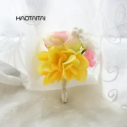 YellowWedding корсаж Бутоньерка Свадебные Жених жемчуг брошь с шифоновыми цветами бутоньерка