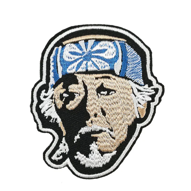 

3'' Karate Kid Mr Miyagi Face Embroidered iron on Patches for clothing Daniel Larusso Lotus Flower Headband