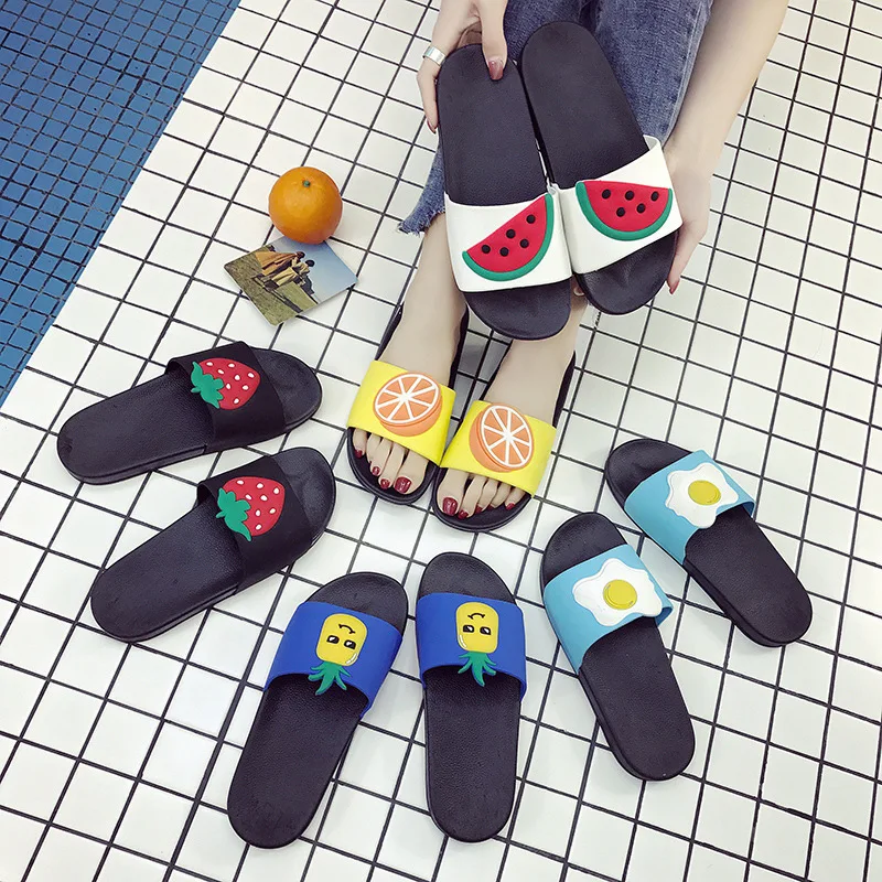 

Women Flat Shoes 2019 Summer Lovers Home Bathroom Slippers Fruit Design Non-slip Female Indoor Slipper Fashion Slides SH022004W