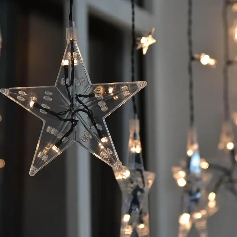 

IP65 Waterproof Led Light 220V-240v 2M 60pcs Stars Home Xmas Decoration Christmas Lights Outdoor Fairy Curtain String Lamp