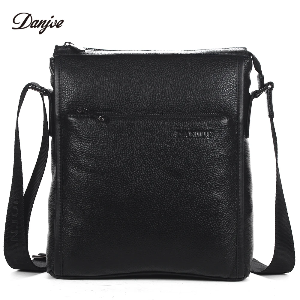 Danjue Для мужчин сумка Пояса из натуральной кожи сумка мужской вертикальный черный Бизнес сумка классический молния Повседневное сумка