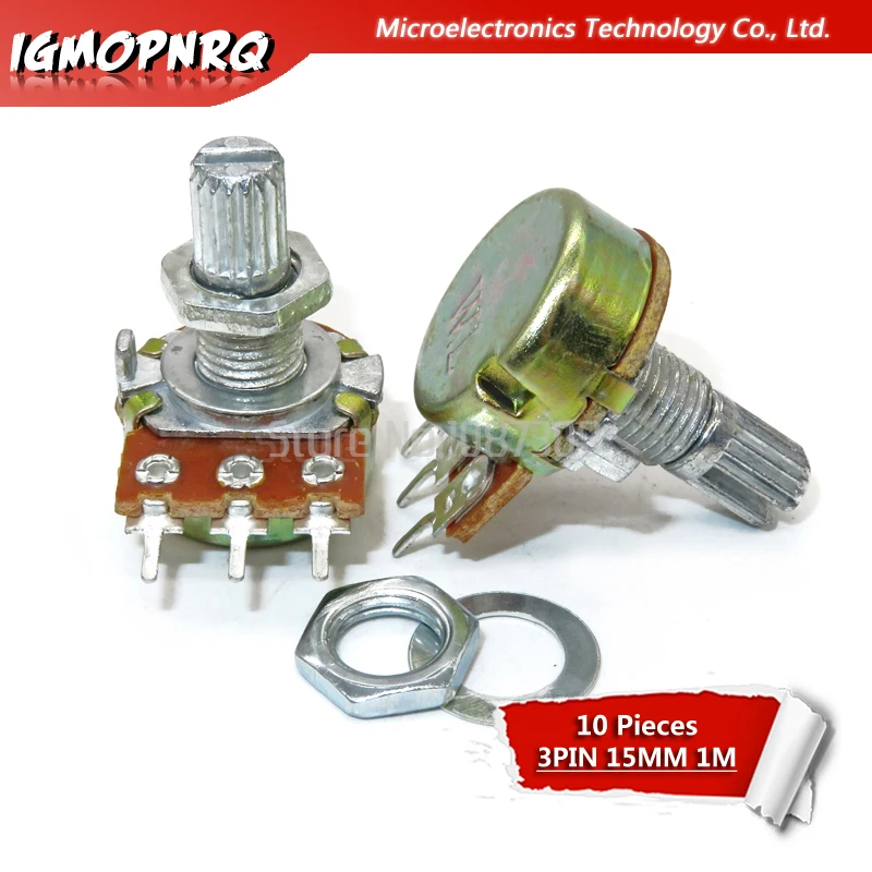 

10pcs WH148 B1M 1M ohm 3PIN Potentiometer 15mm Shaft With Nuts And Washers Hot High Quality Single couplet potentiometer