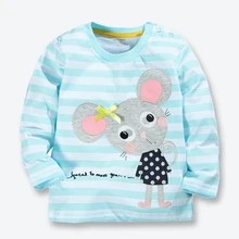 Весна-осень детские топы для девочек футболки детская одежда милая мультяшная мышка хлопчатобумажная футболка для девочек с длинным рукавом одежда для девочек от 1 до 6 лет