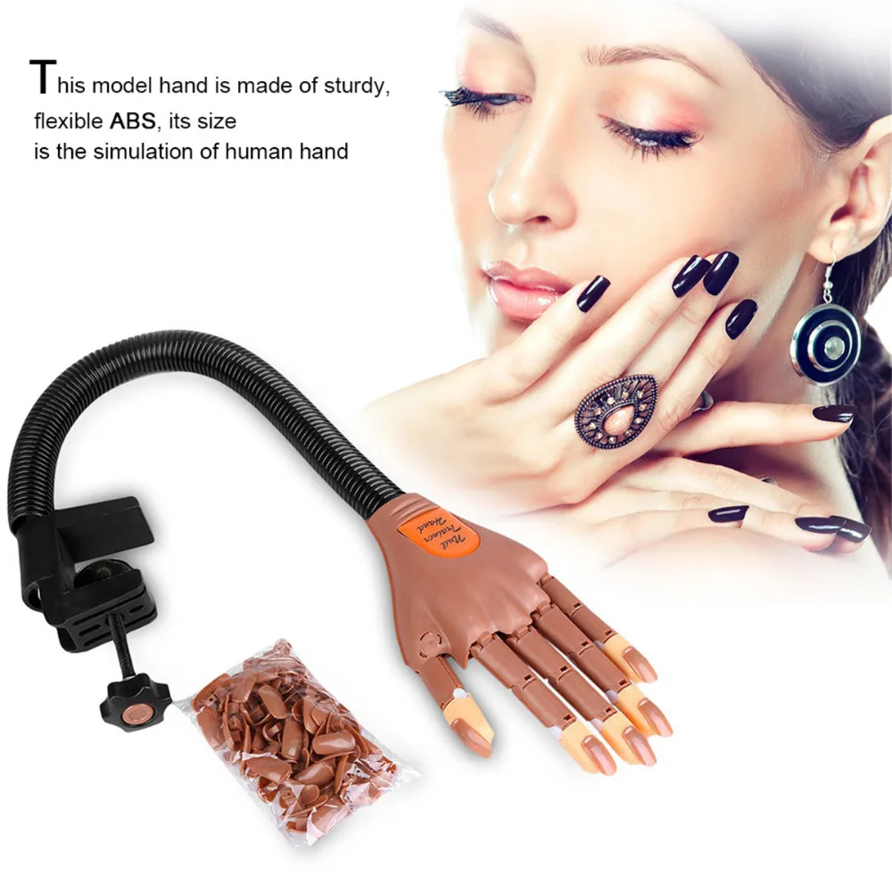 1 Hand 100 Tips False Nail Trainer Tool Adjustable Nail Art Model Hand Practice DIY Nail